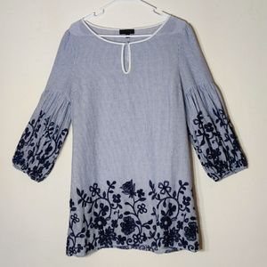 Beautiful tunic blue stripped dress with bubble sleeves size M